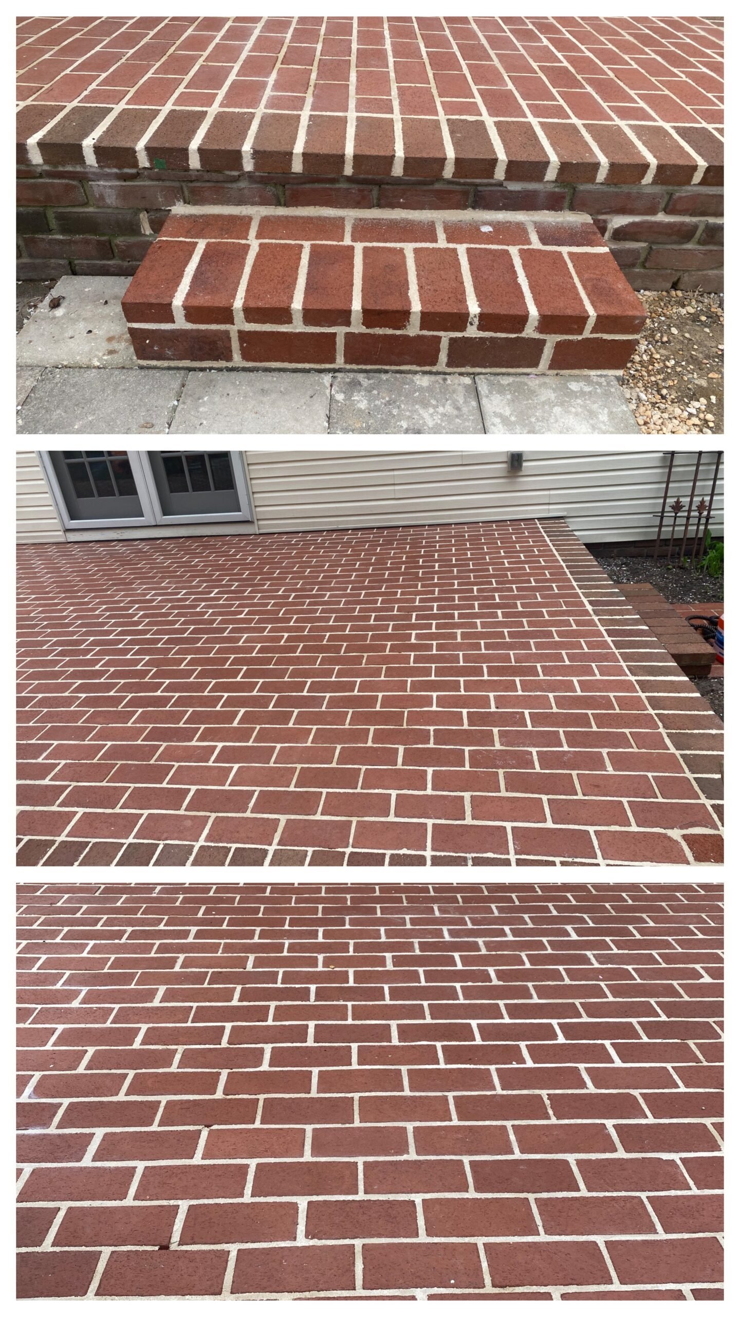 New brick front steps installation with concrete treads and paver driveway in York PA by LBE Masonry